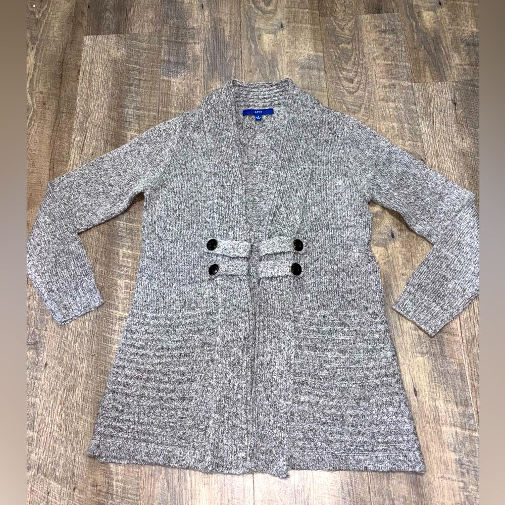 APT 9 Cardigan Womens Small Gray Wool Blend Chunky Knit Open Sweater